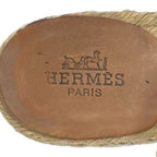 Hermes Sandals 38 Brown Beige Wedge Sole Espadrilles Leather — view 5