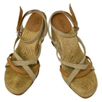 Hermes Sandals 38 Brown Beige Wedge Sole Espadrilles Leather — view 2