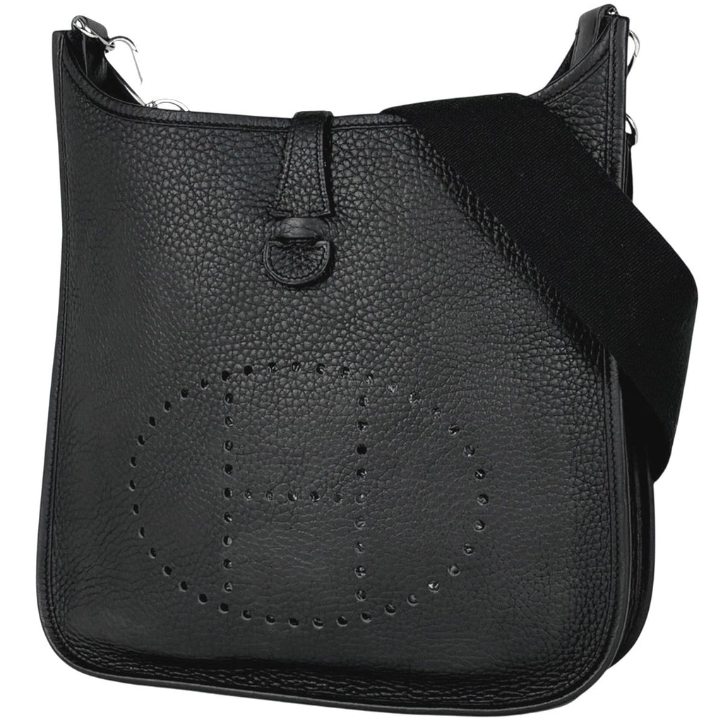 Hermes Evelyne 1 PM Perforated Logo Shoulder Bag Taurillon Clemence Black