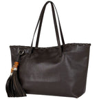 Gucci Bamb Tote Tassel Fringe Leather Brown