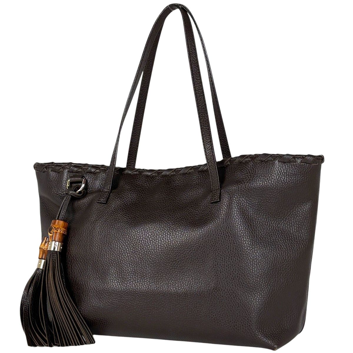 Gucci Bamb Tote Tassel Fringe Leather Brown