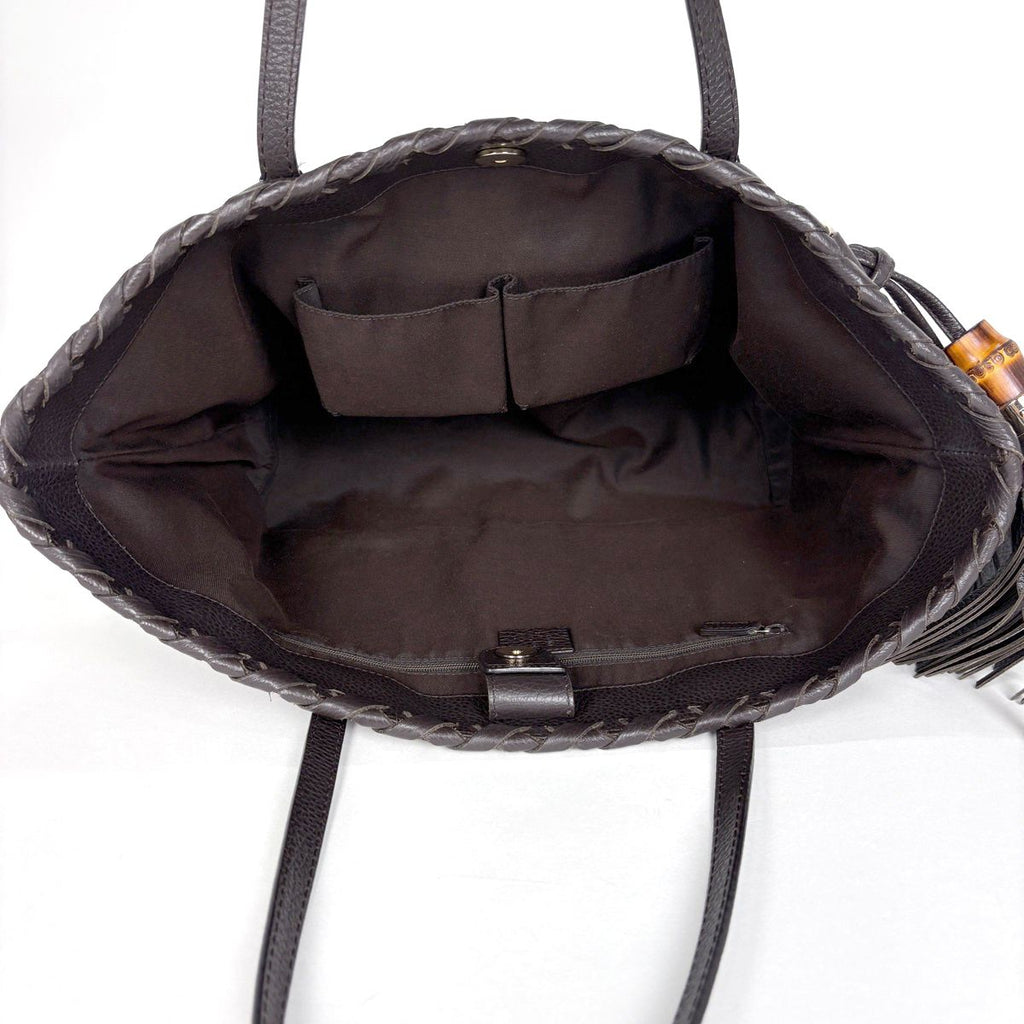 Gucci Bamb Tote Tassel Fringe Leather Brown — view 7