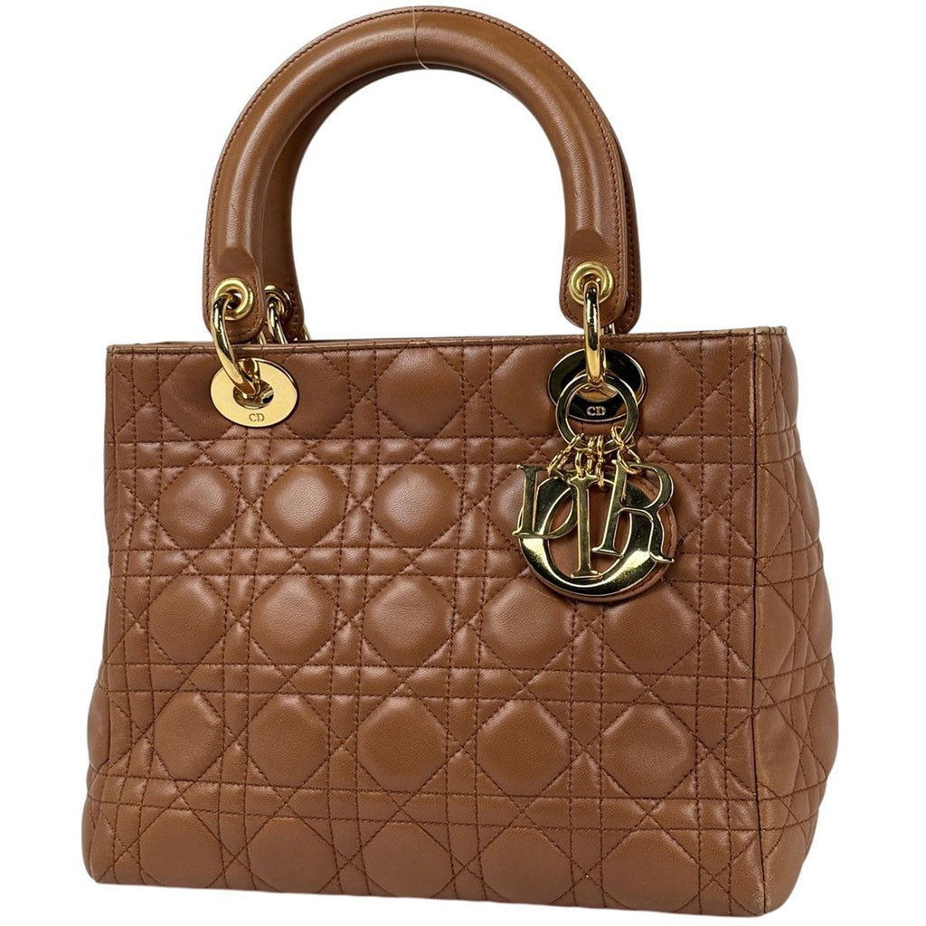 Dior 2-Way Cannage Handbag Leather Brown