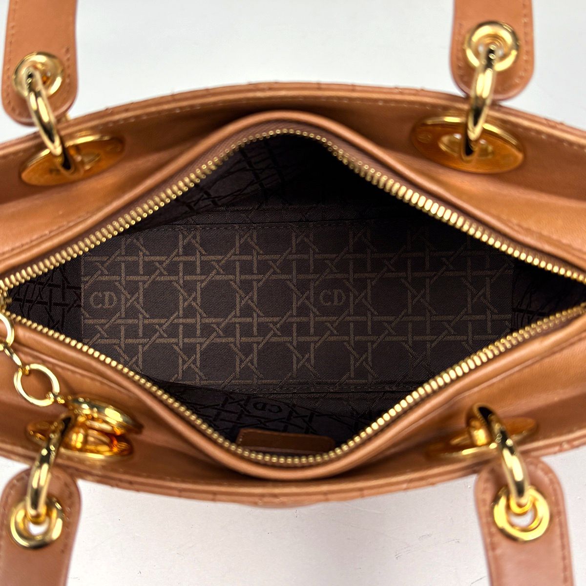 Dior 2-Way Cannage Handbag Leather Brown — view 8