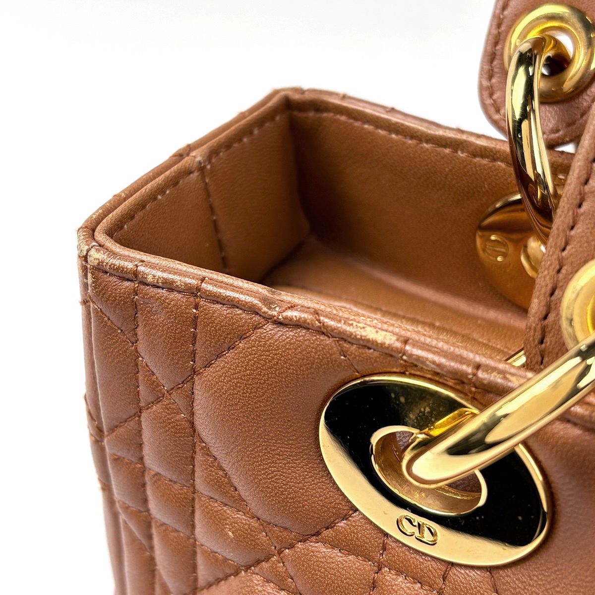 Dior 2-Way Cannage Handbag Leather Brown — view 5