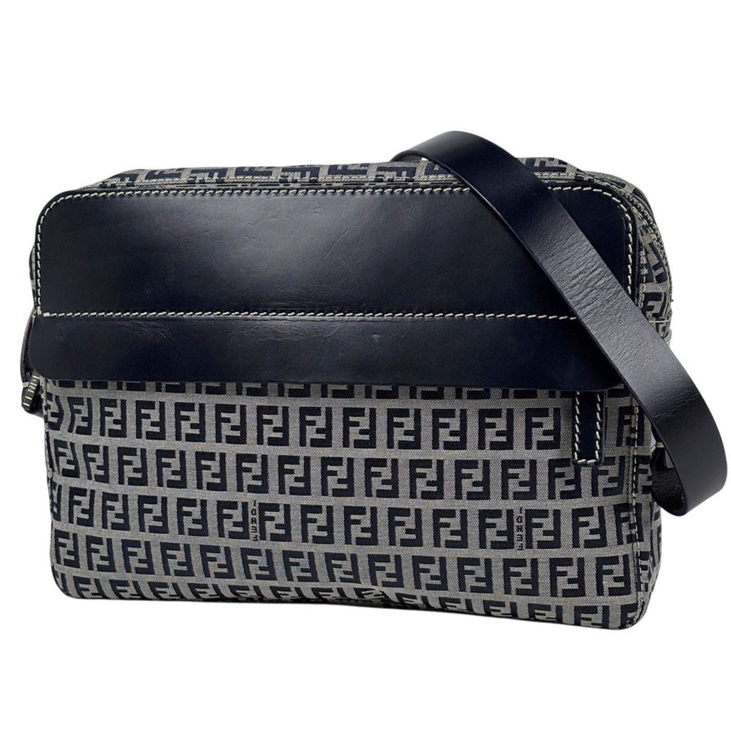 Fendi Zucchino Pattern Shoulder Bag Canvas Navy