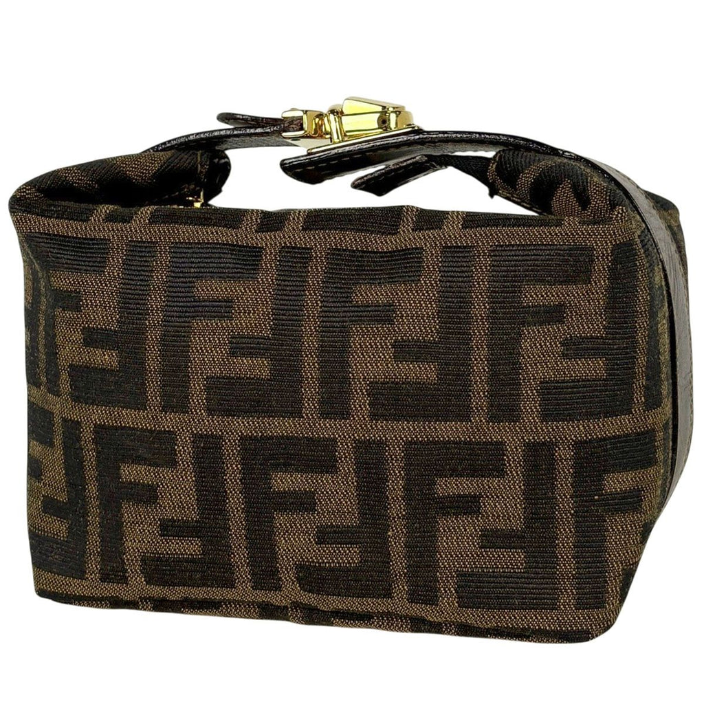 Fendi Zucca Pattern Handbag Vanity Bag Canvas Brown