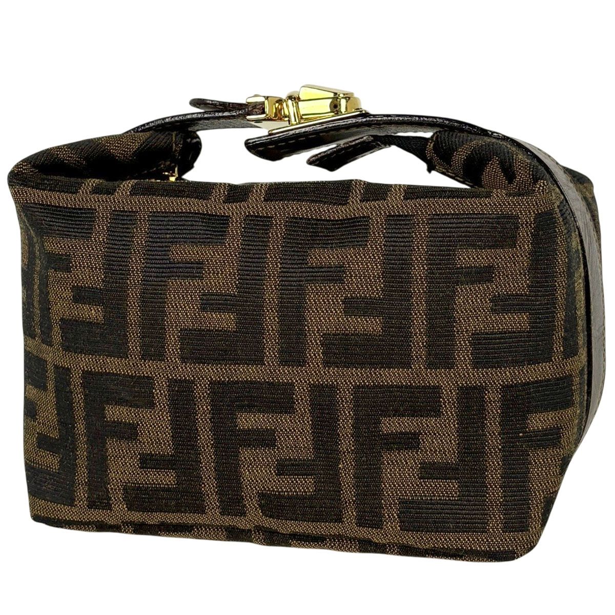 Fendi Zucca Pattern Handbag Vanity Bag Canvas Brown