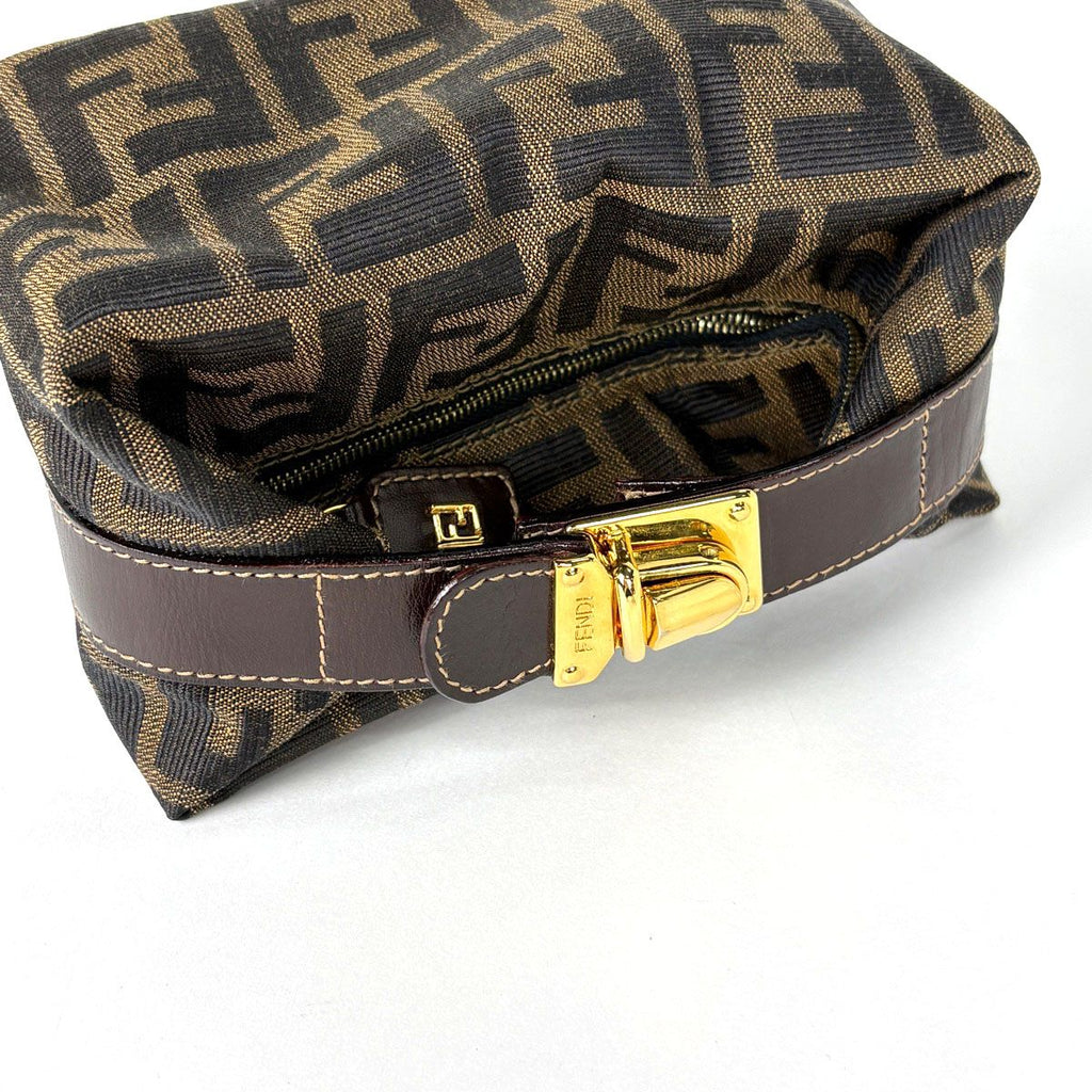 Fendi Zucca Pattern Handbag Vanity Bag Canvas Brown — view 6