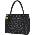 Chanel Reissue Tote Handbag CC Logo Caviar Leather Black