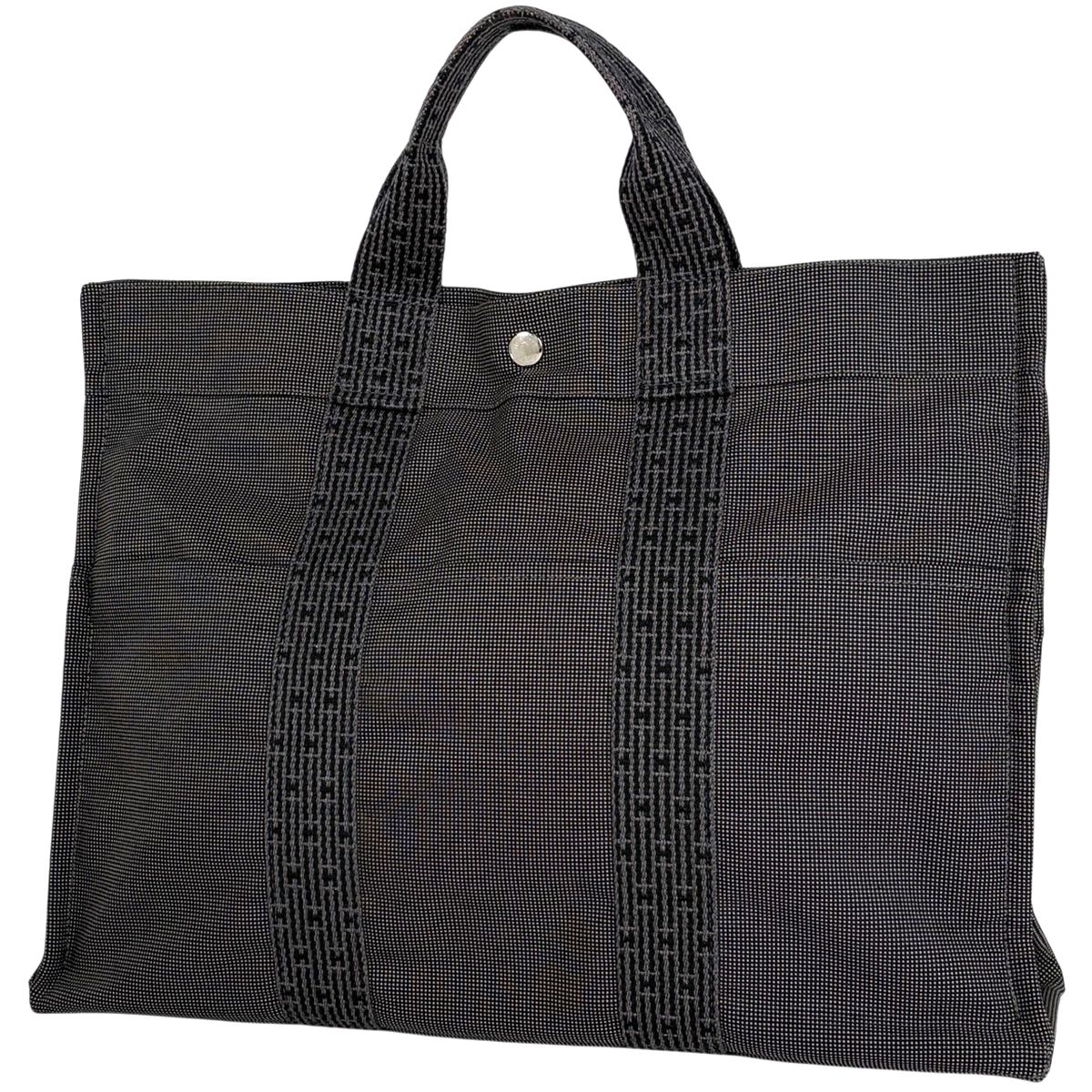Hermes Her Line Tote MM Handbag Nylon Canvas Gray