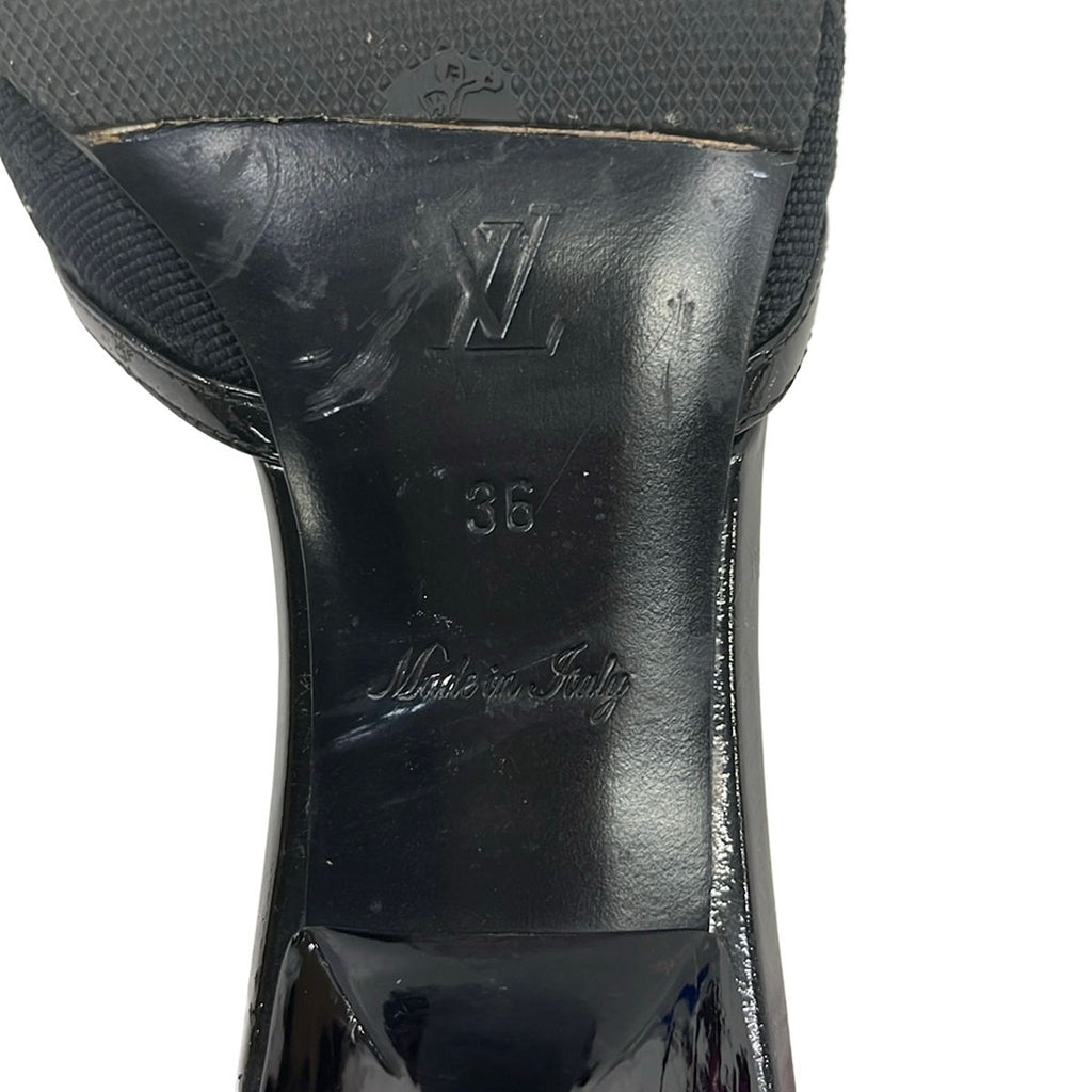 Louis Vuitton Sandals 36 Black Ribbon Monogram Outsole Replacement Leather — view 6