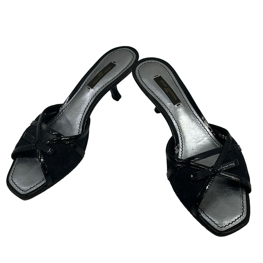 Louis Vuitton Sandals 36 Black Ribbon Monogram Outsole Replacement Leather — view 2
