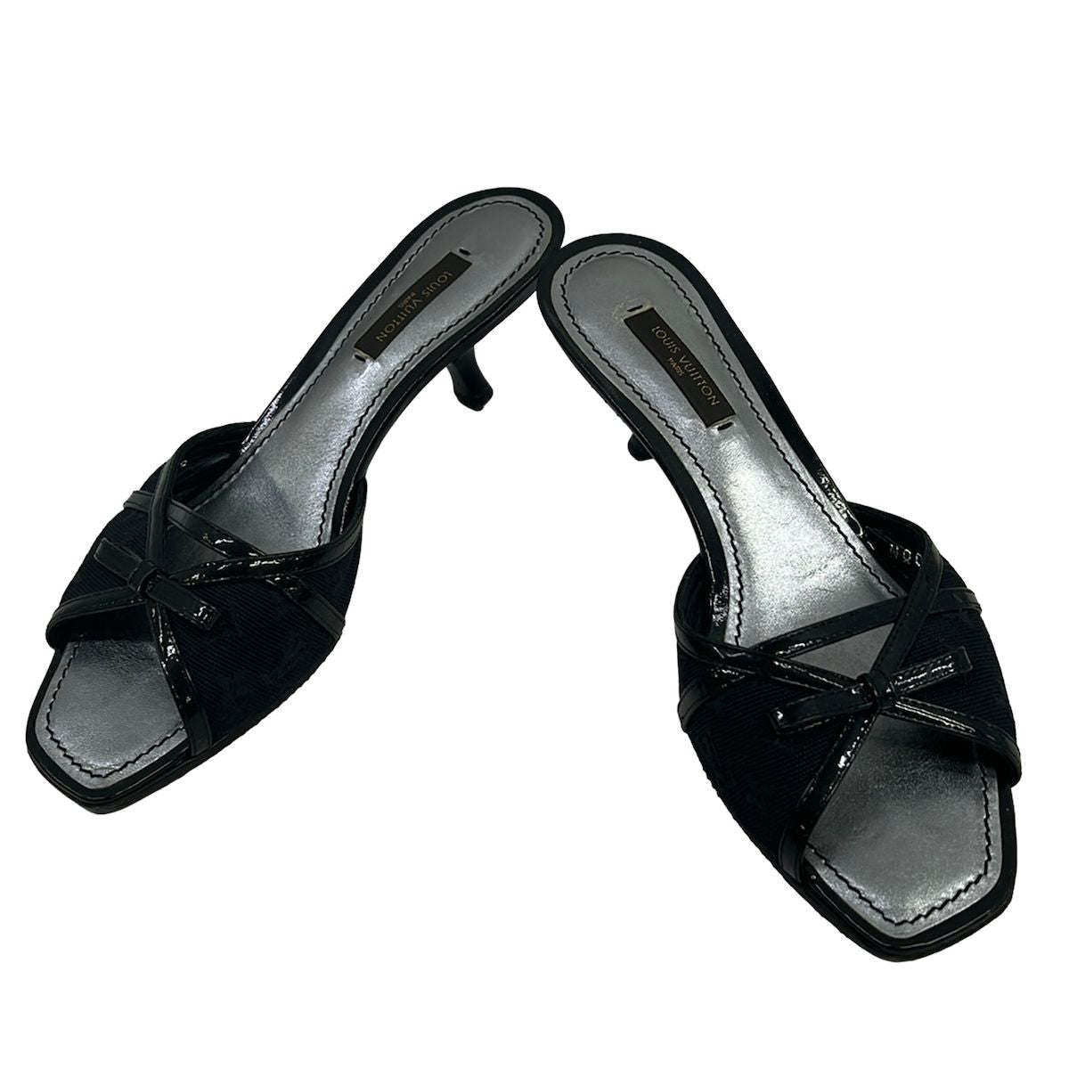Louis Vuitton Sandals 36 Black Ribbon Monogram Outsole Replacement Leather — view 2