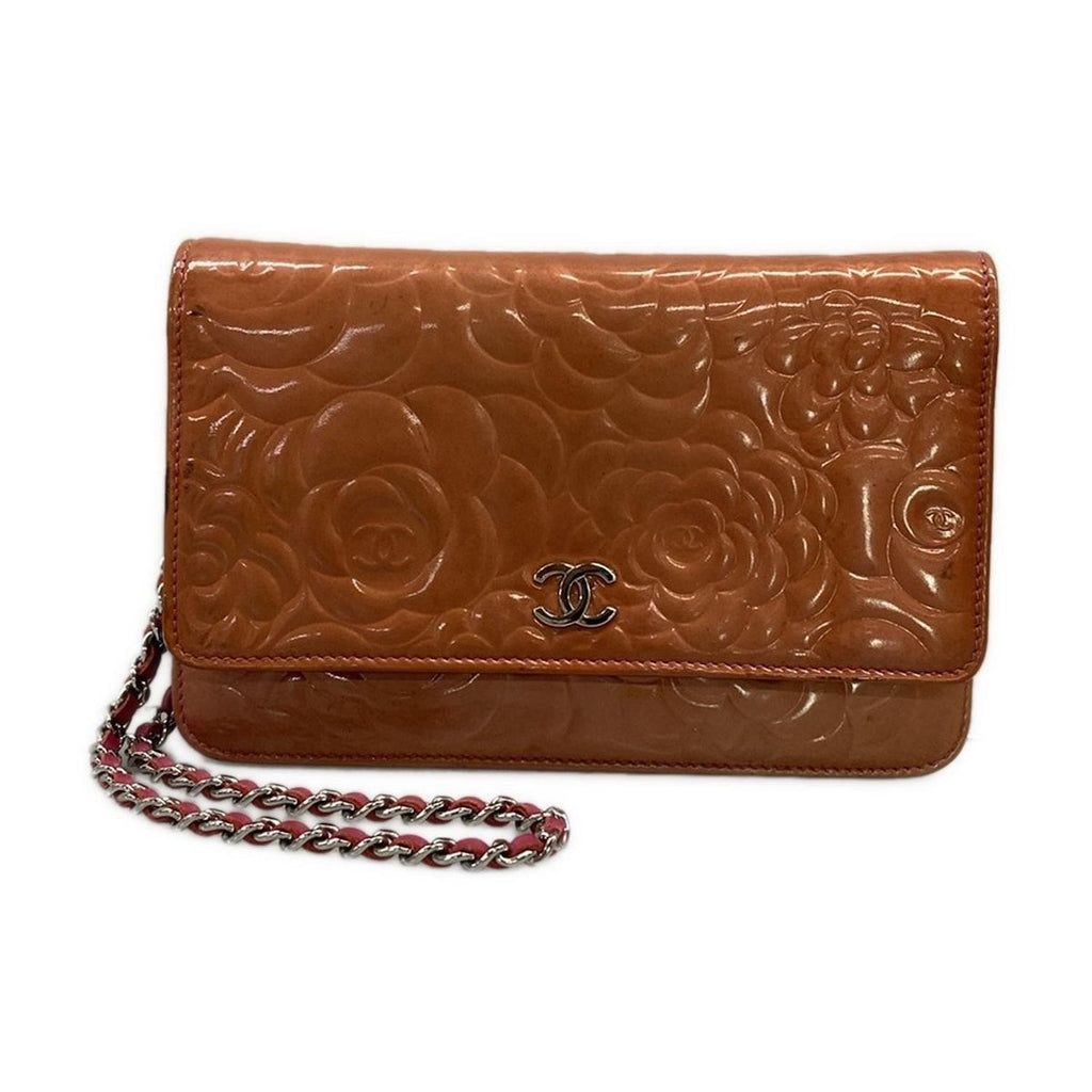 Chanel Wallet Camellia Pink Chain Silver Leather Shoulder
