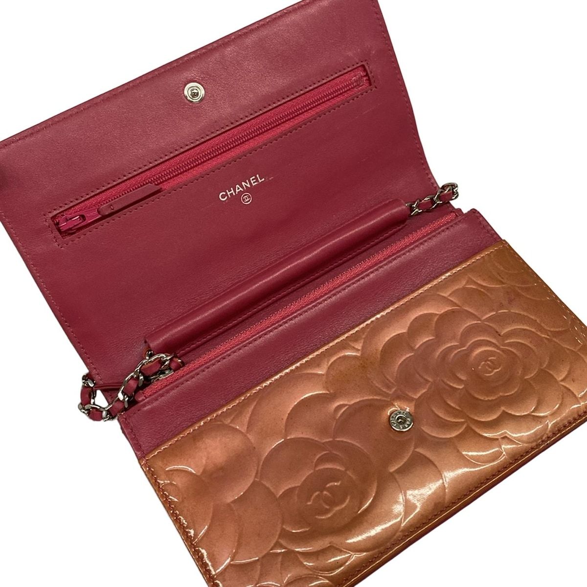 Chanel Wallet Camellia Pink Chain Silver Leather Shoulder — view 3