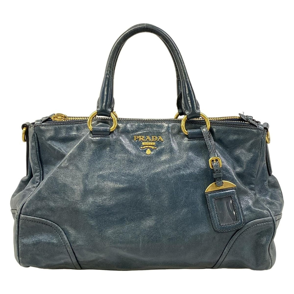 Prada Tote Blue Green Leather