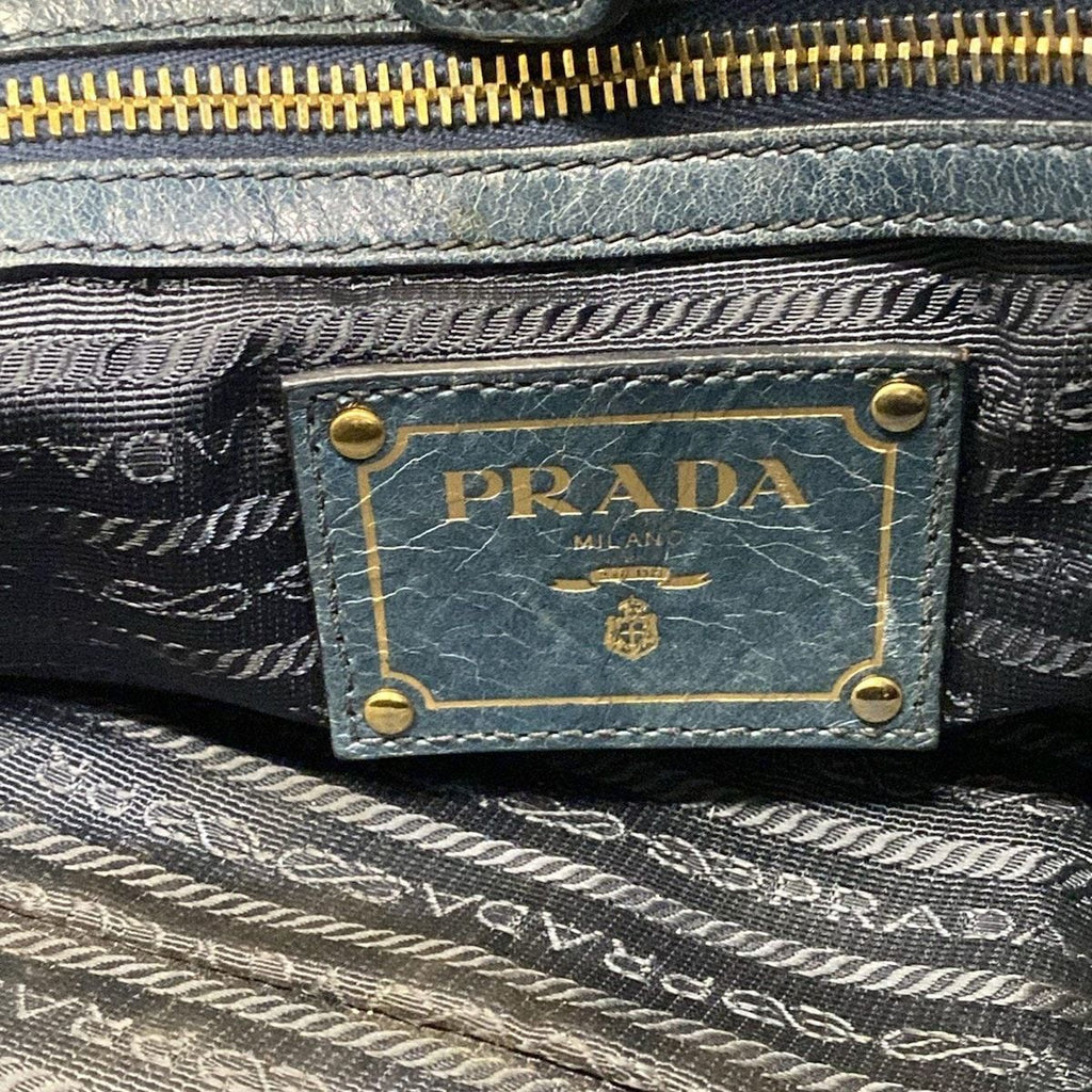 Prada Tote Blue Green Leather — view 9