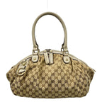 Gucci Handbag GG Pattern Beige Dark Brown Ivory Leather