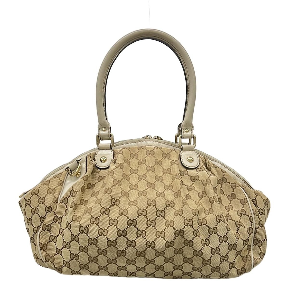 Gucci Handbag GG Pattern Beige Dark Brown Ivory Leather — view 3