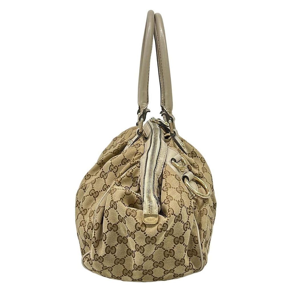 Gucci Handbag GG Pattern Beige Dark Brown Ivory Leather — view 2