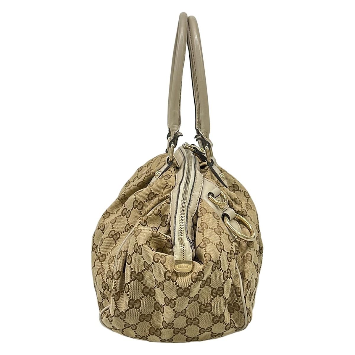 Gucci Handbag GG Pattern Beige Dark Brown Ivory Leather — view 2