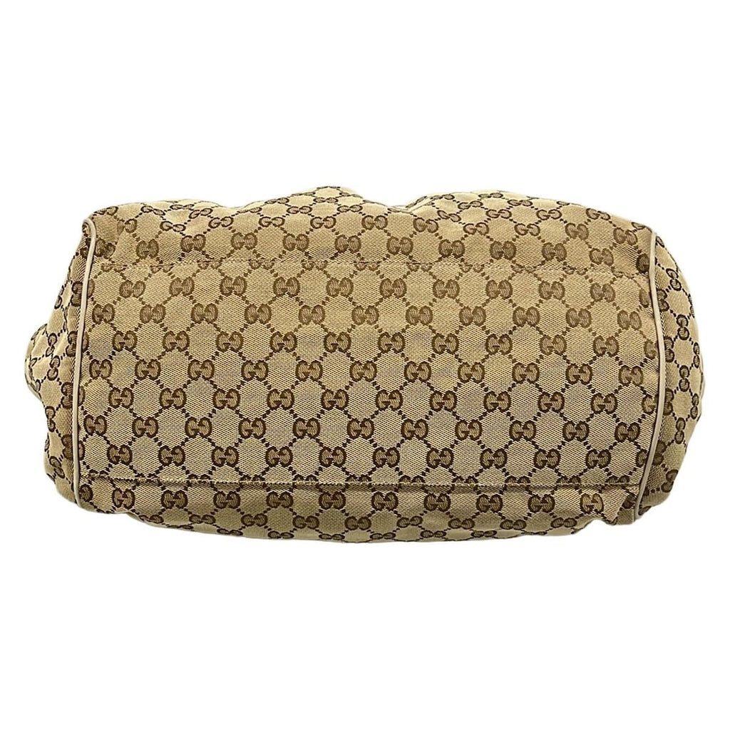 Gucci Handbag GG Pattern Beige Dark Brown Ivory Leather — view 5