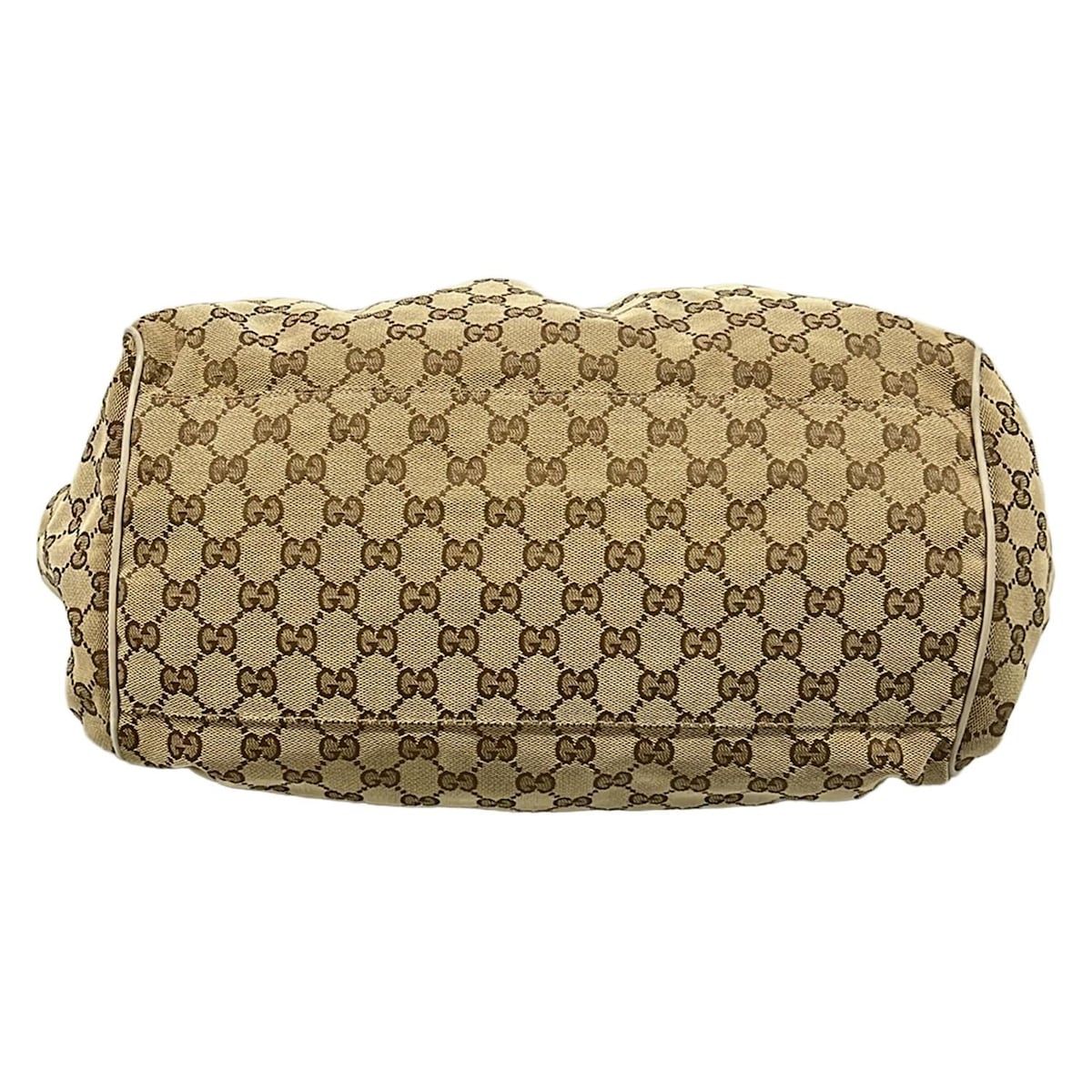 Gucci Handbag GG Pattern Beige Dark Brown Ivory Leather — view 5