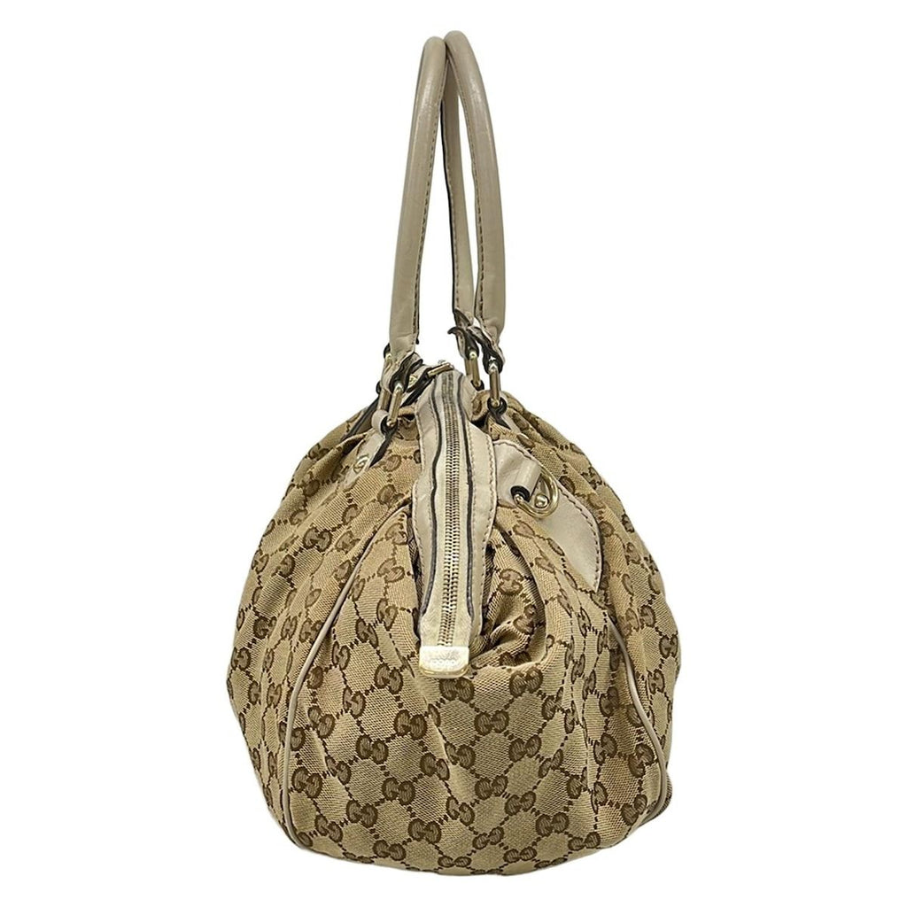 Gucci Handbag GG Pattern Beige Dark Brown Ivory Leather — view 4