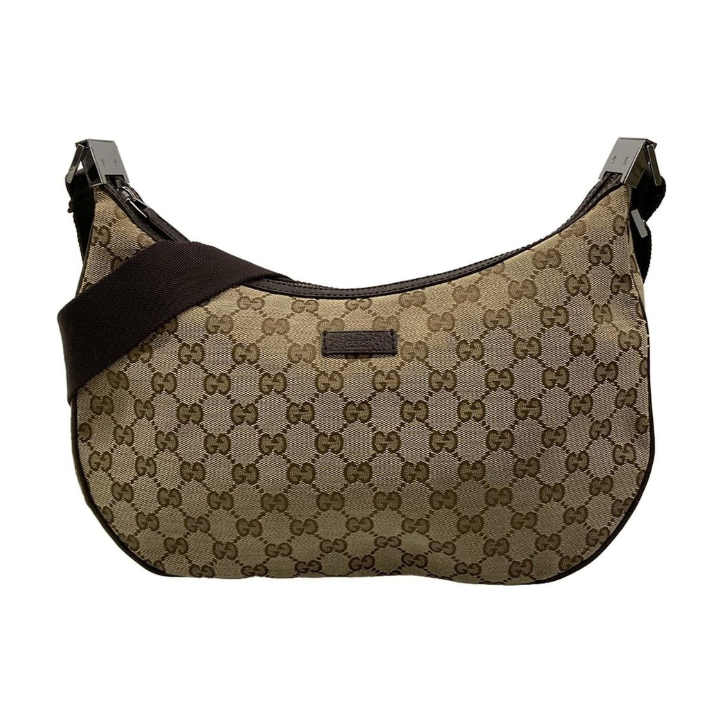 Gucci Shoulder Bag GG Pattern Beige Dark Brown Leather