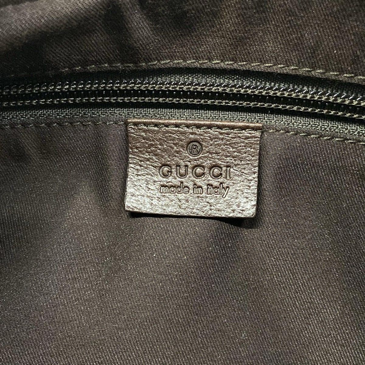 Gucci Shoulder Bag GG Pattern Beige Dark Brown Leather — view 8
