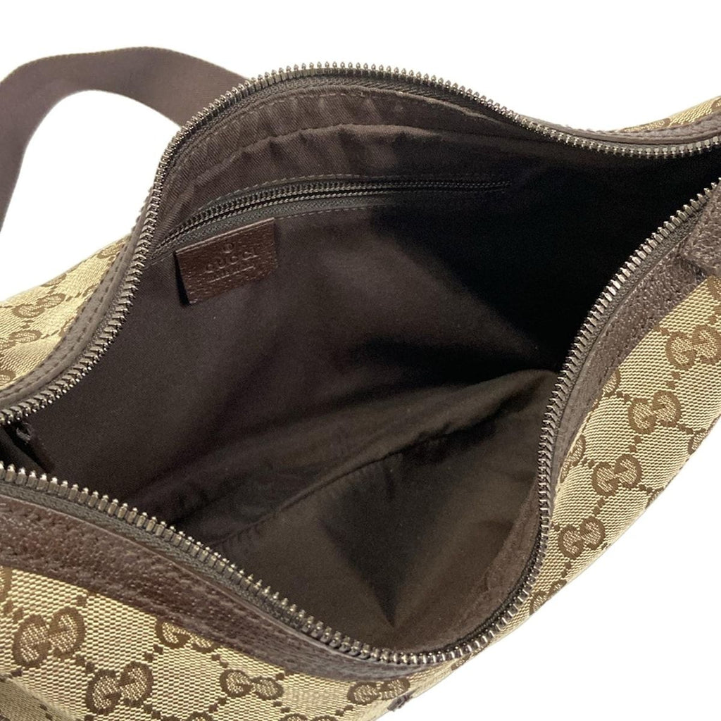 Gucci Shoulder Bag GG Pattern Beige Dark Brown Leather — view 7