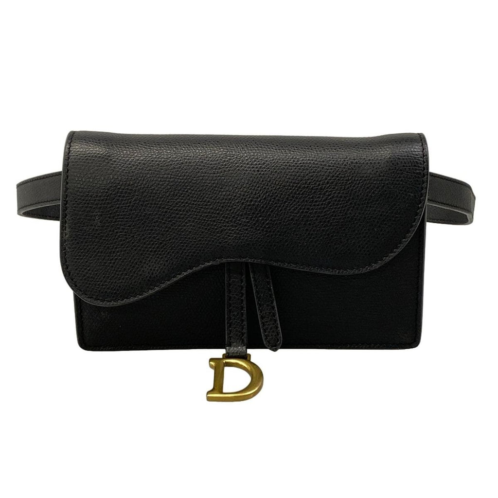Dior Waist Pouch Saddle Bag Black Leather