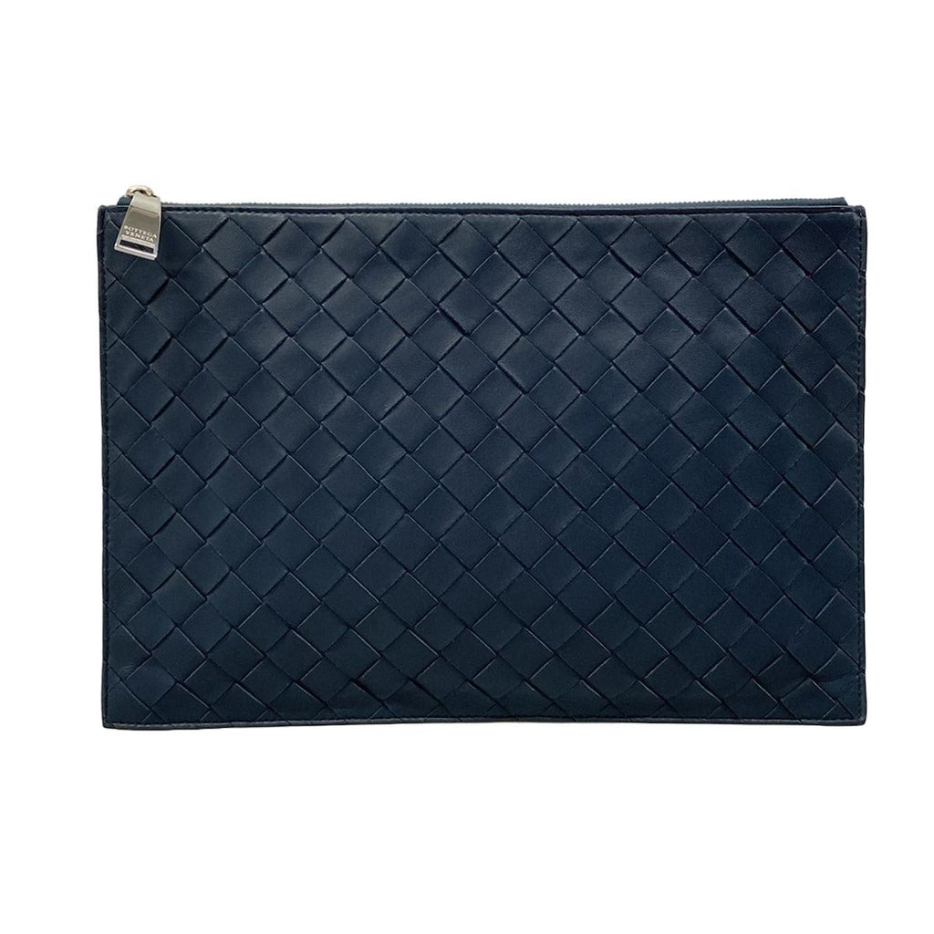 Bottega Veneta Clutch Intrecciato Navy Leather