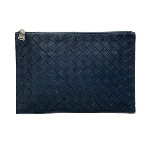 Bottega Veneta Clutch Intrecciato Navy Leather