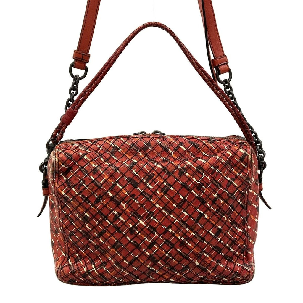 Bottega Veneta Shoulder Bag Red Dark Brown Multi Chain Stitch Leather — view 3