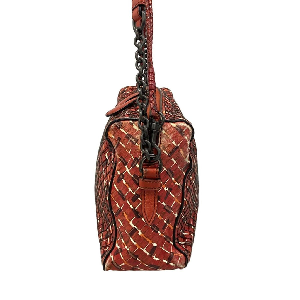 Bottega Veneta Shoulder Bag Red Dark Brown Multi Chain Stitch Leather — view 4