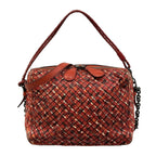 Bottega Veneta Shoulder Bag Red Dark Brown Multi Chain Stitch Leather