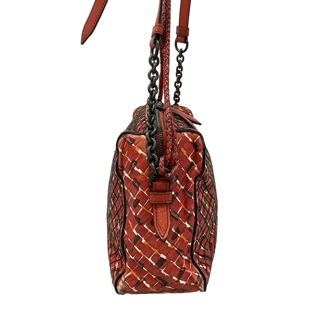 Bottega Veneta Shoulder Bag Red Dark Brown Multi Chain Stitch Leather — view 2