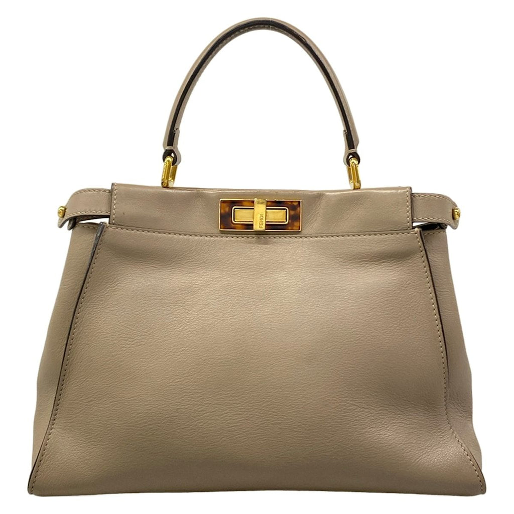 Fendi Handbag Peekaboo Iconic Gray Beige Tortoiseshell Leather