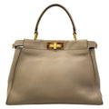 Fendi Handbag Peekaboo Iconic Gray Beige Tortoiseshell Leather