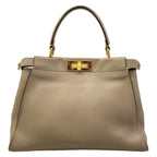 Fendi Handbag Peekaboo Iconic Gray Beige Tortoiseshell Leather