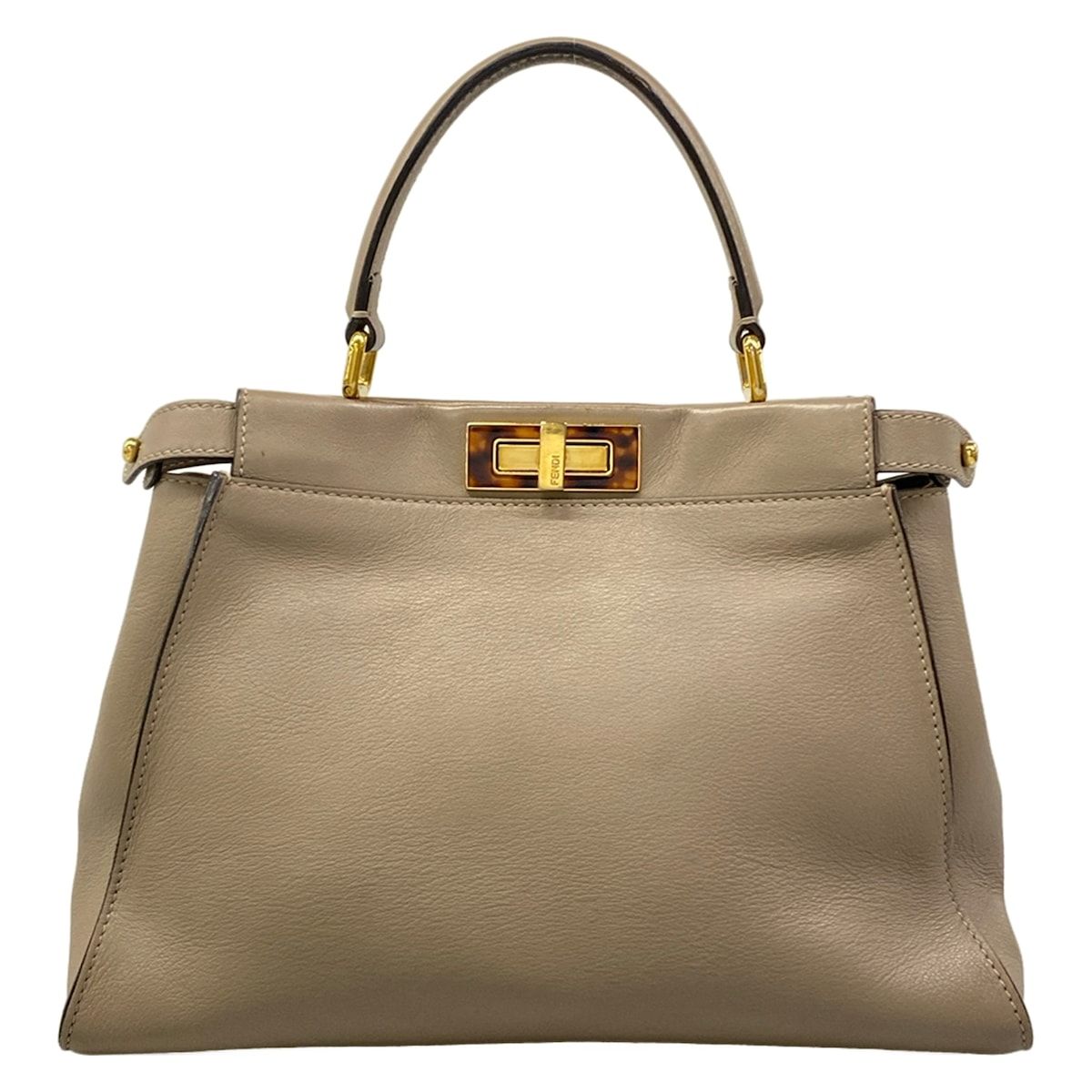 Fendi Handbag Peekaboo Iconic Gray Beige Tortoiseshell Leather