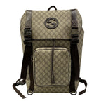 Gucci Backpack GG Plus Supreme Interlocking Dark Brown Beige Leather