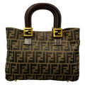Fendi Tote Zucca Pattern Beige Black Dark Brown Leather