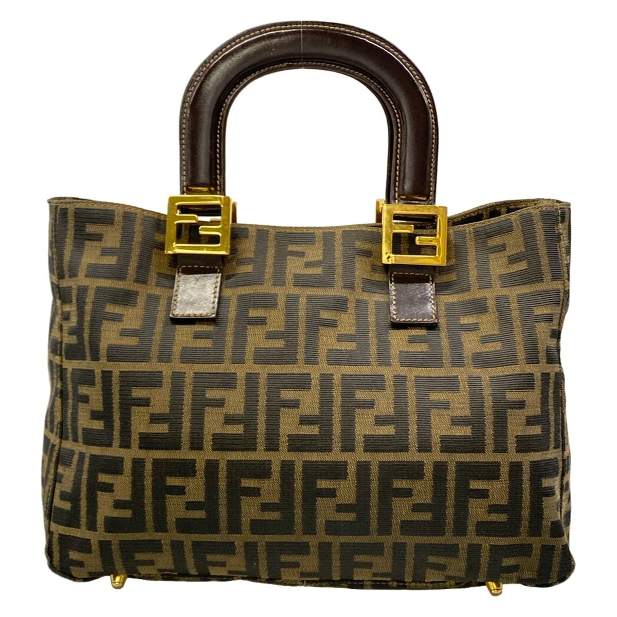 Fendi Tote Zucca Pattern Beige Black Dark Brown Leather — view 3