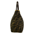 Fendi Tote Zucca Pattern Beige Black Dark Brown Leather — view 4