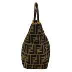 Fendi Tote Zucca Pattern Beige Black Dark Brown Leather — view 2