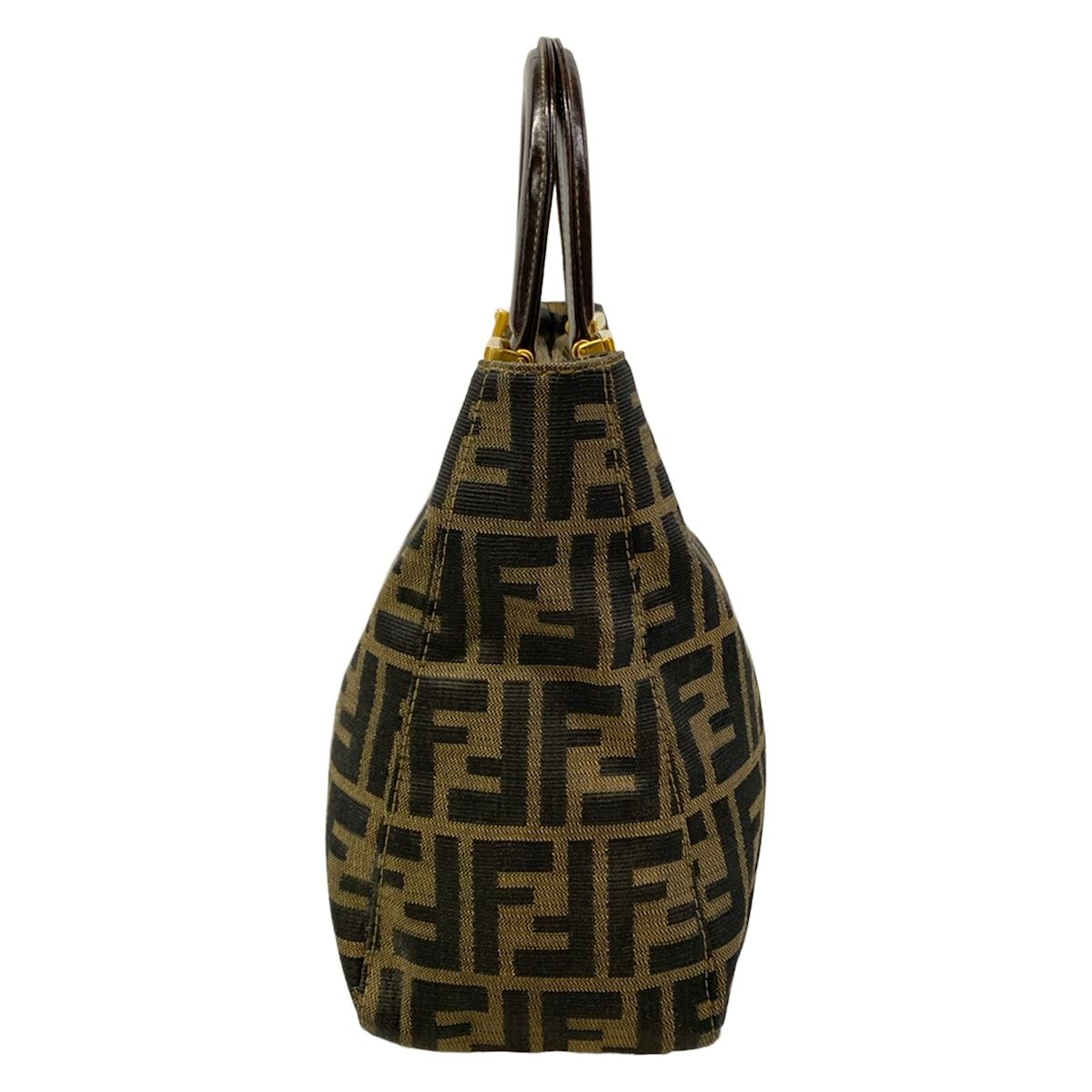 Fendi Tote Zucca Pattern Beige Black Dark Brown Leather — view 2