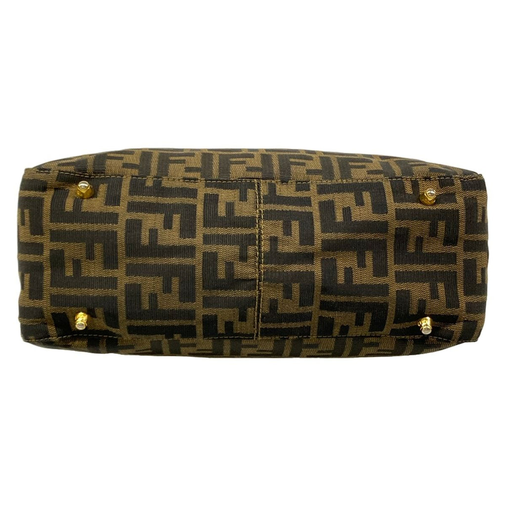 Fendi Tote Zucca Pattern Beige Black Dark Brown Leather — view 5